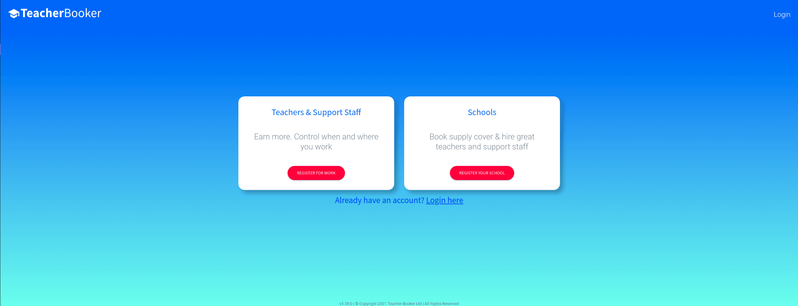 TeacherBooker Login Page
