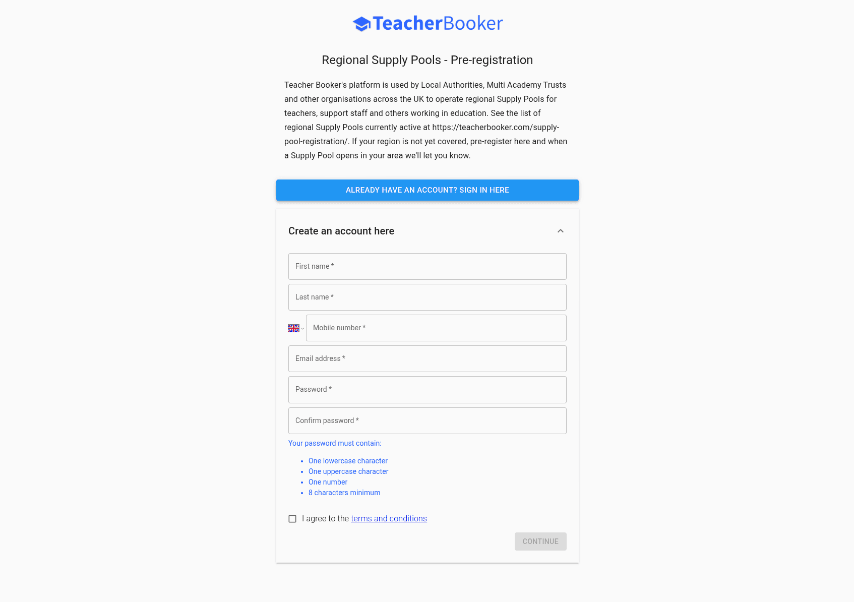 TeacherBooker Teacher Sign-up